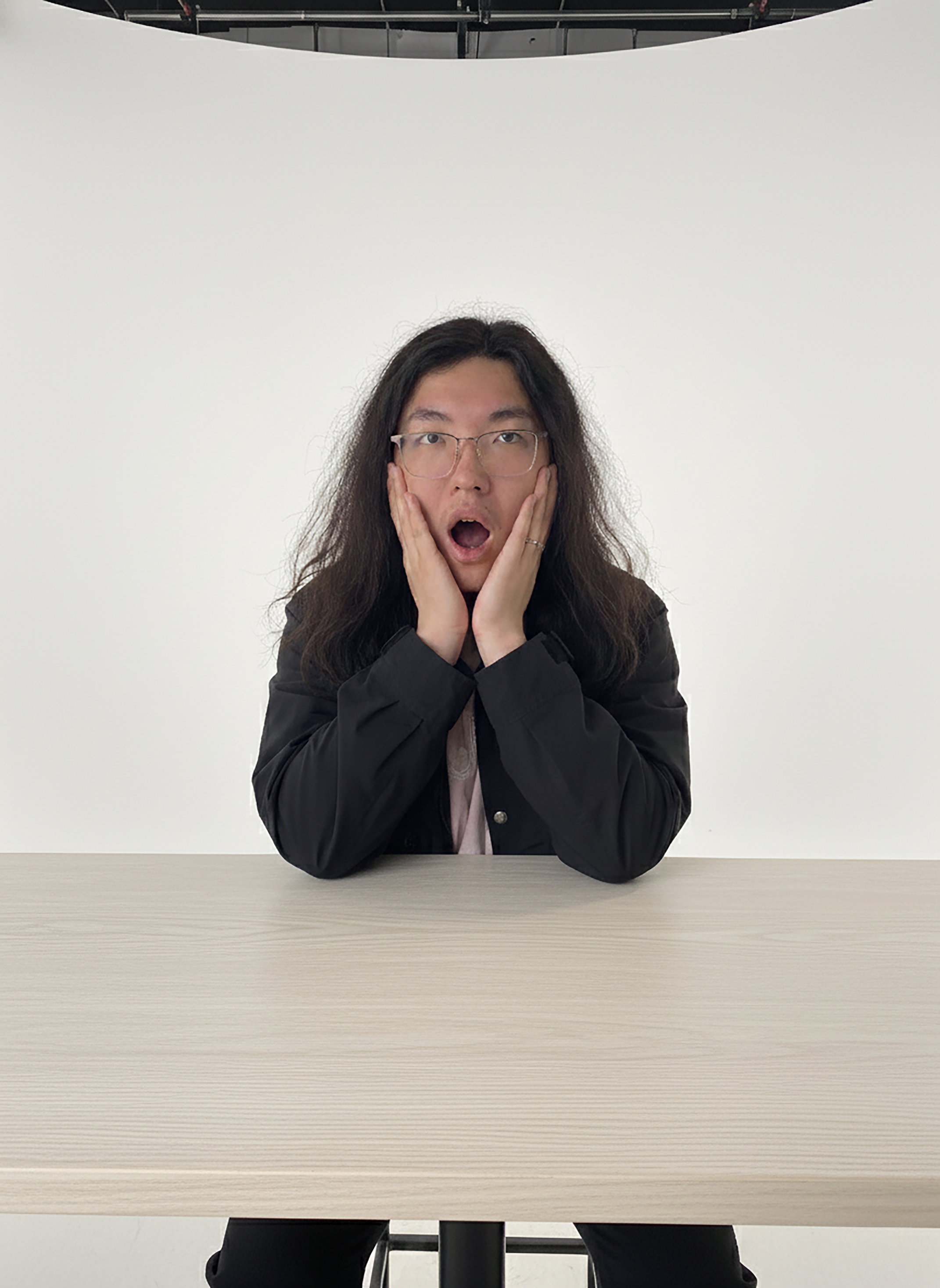 Black and white portrait conveying astonishment